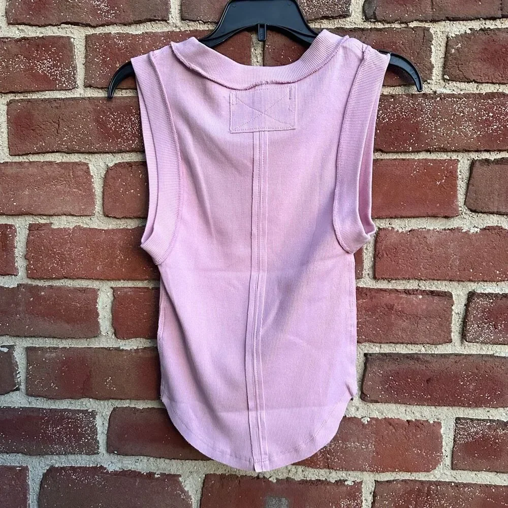 Free People X We The Free Kate Ribbed Tank Pink Sleeveless Stretch Top S NEW